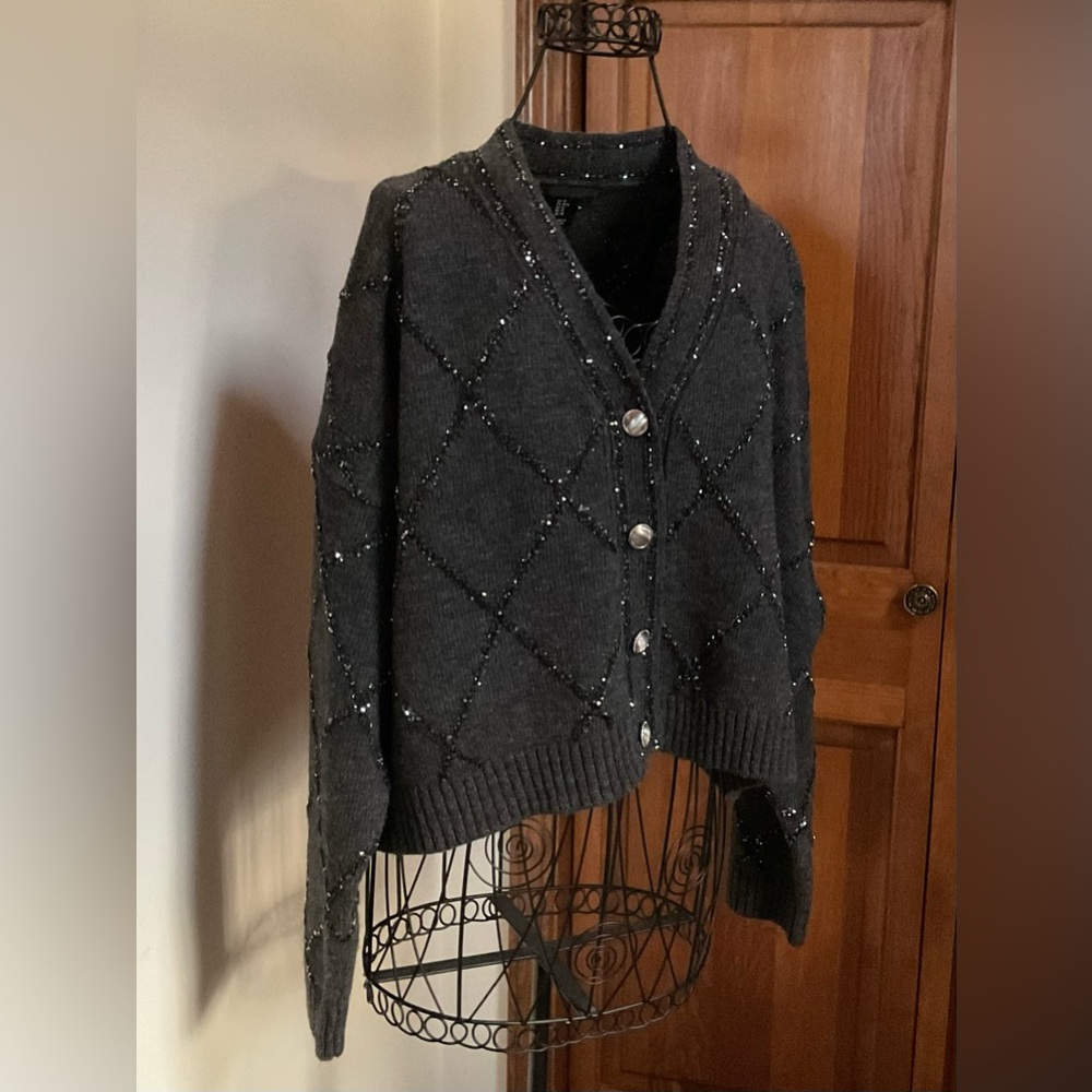 Christian Lacroix charcoal grey embellished Cardigan, Medium, NEW - Picture 3 of 9